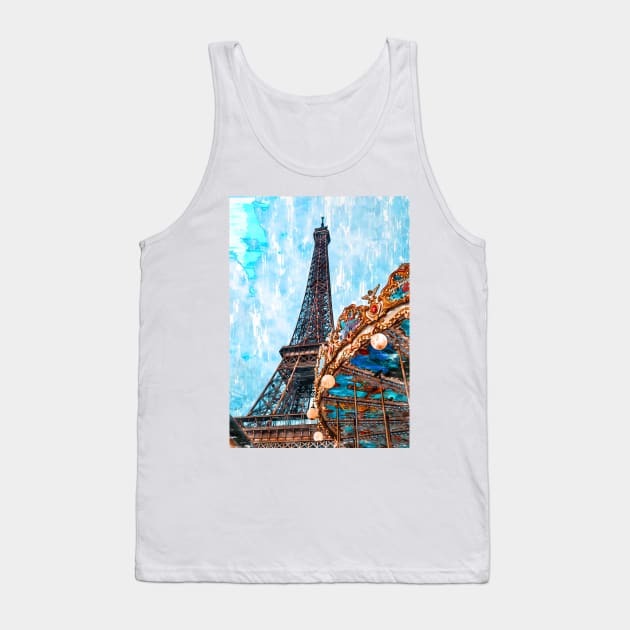 Eiffel Tower Vintage Carousel. For Eiffel Tower & Paris Lovers. Tank Top by ColortrixArt